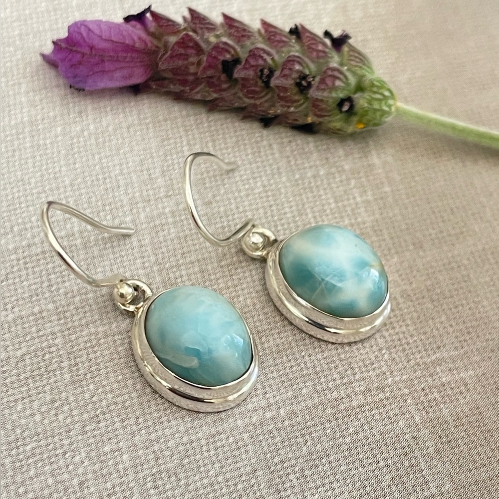 925 Sterling silver Larimar dangle earrings! B O H O - Picture 11 of 17